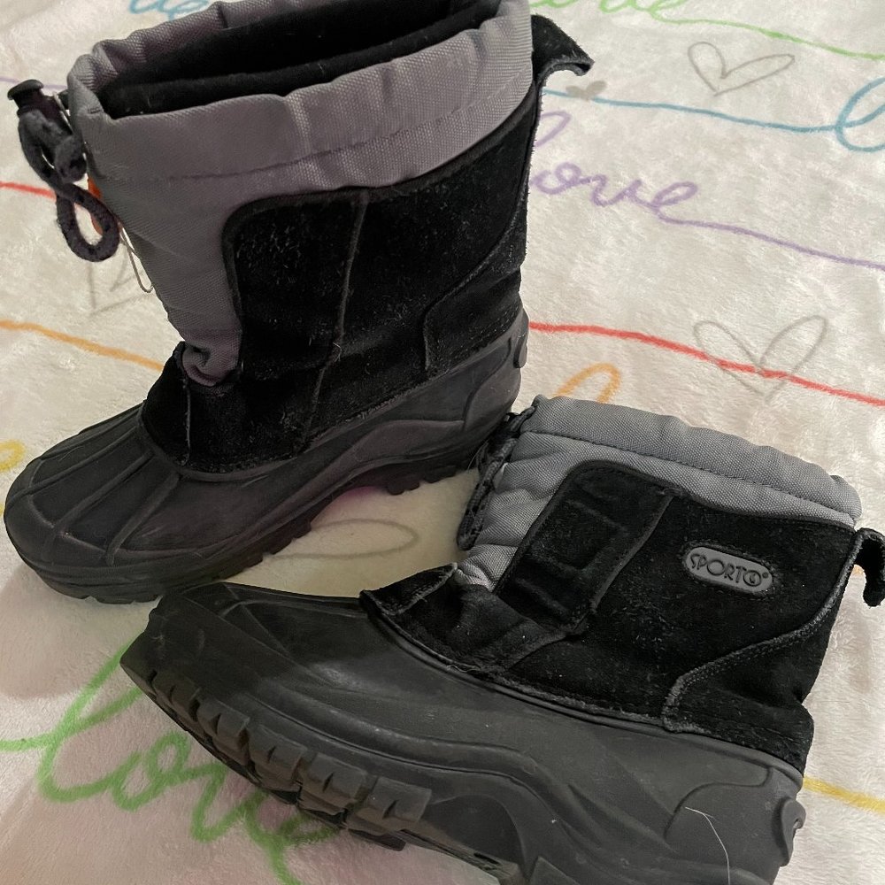 Black Gray Youth Kids winter snow boots sz 3